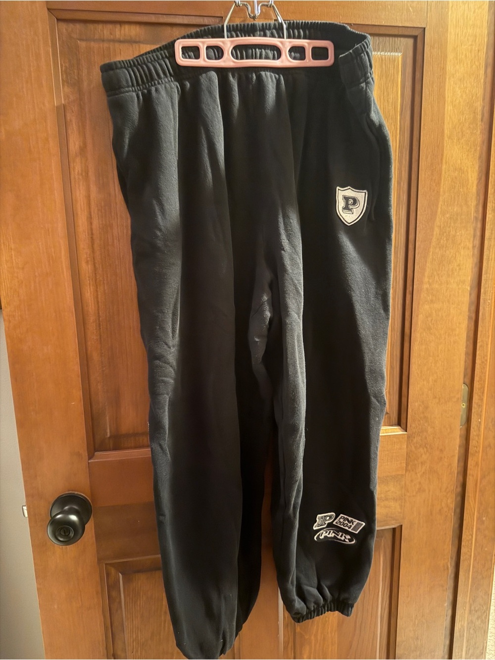 PINK Black Fleece Sweatpants with Patch Details